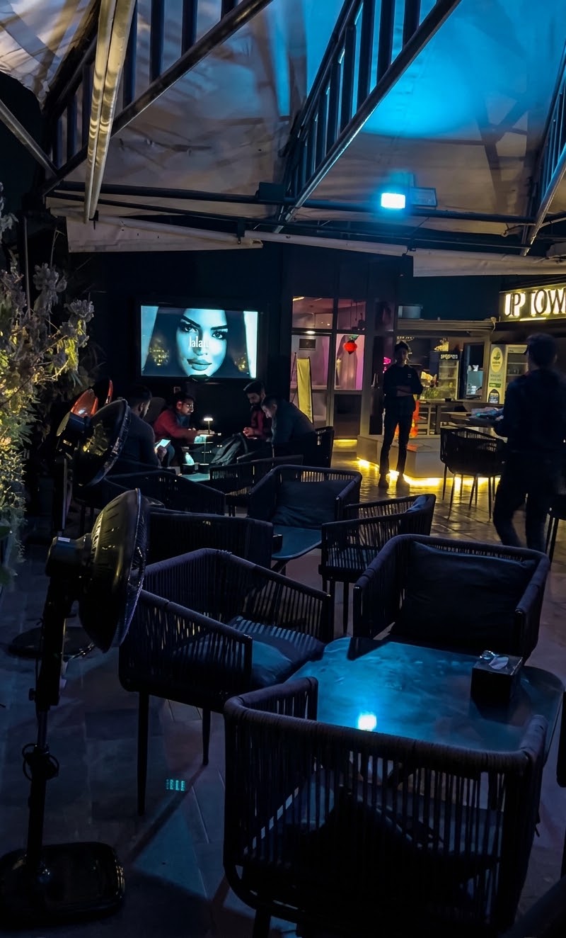 Up Town terrace lounge seating and mood lighting