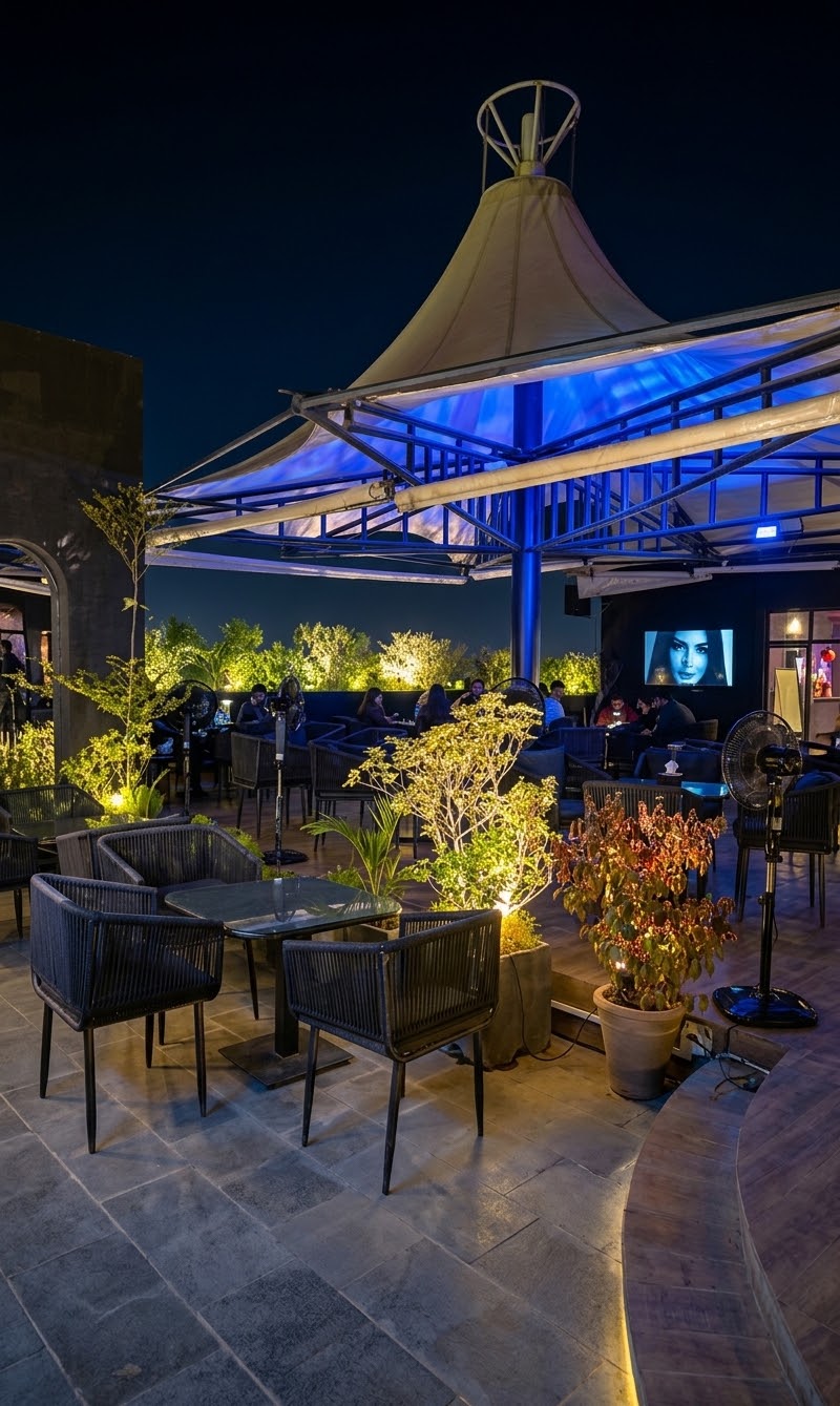 Rooftop venue architectural night photography
